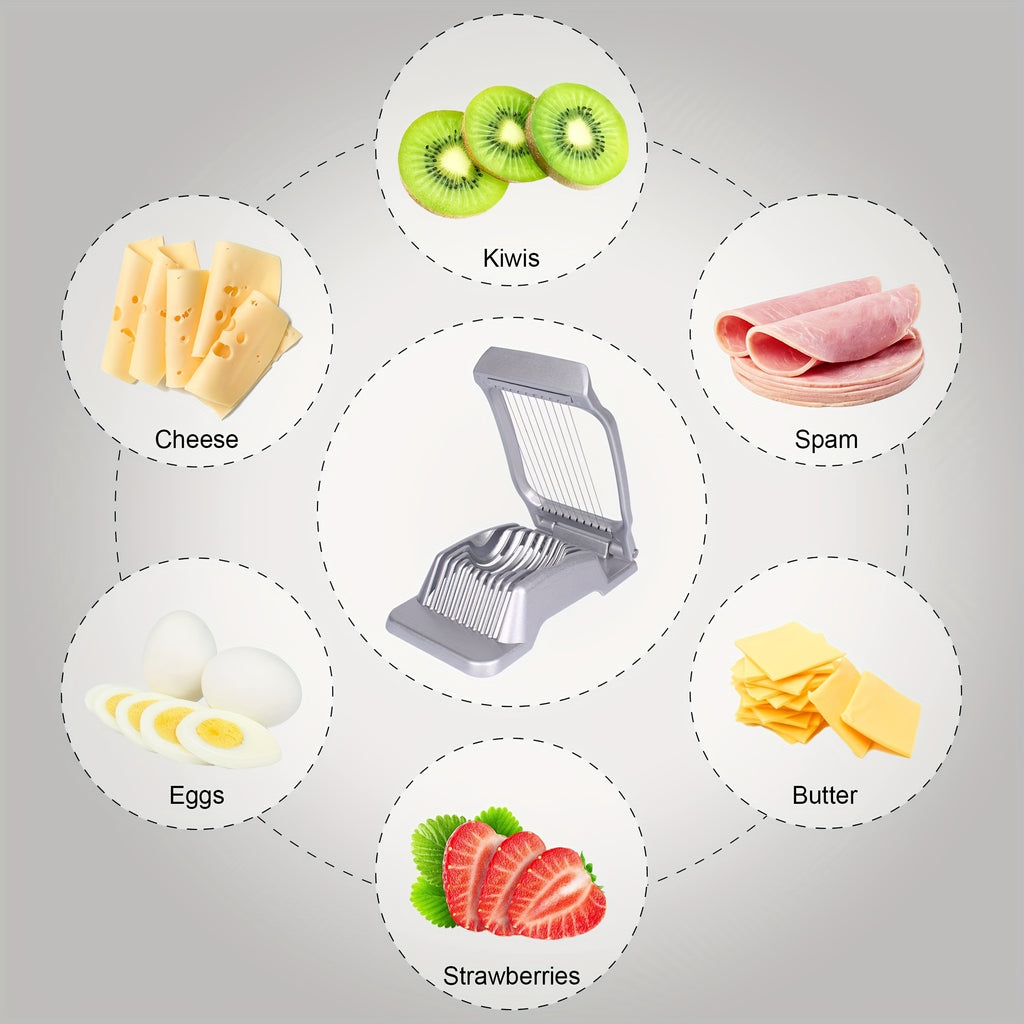 Stainless Steel Egg Slicer for Hard Boiled Eggs, Heavy Duty Aluminium Egg Cutter Dishwasher Safe for Egg Strawberry Soft Fruit Mushroom, Egg Slicing, Compact Cutter, Highquality Steel, Rustresistant, Multipurpose Cutter, Heal
