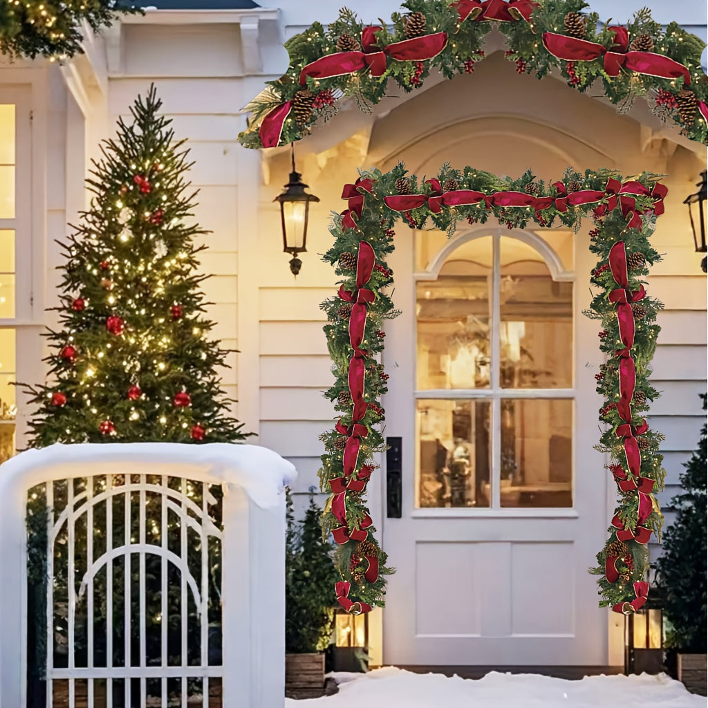 1pc 59" Luxurious Pine Cones Christmas Garland with Red Bow - Perfect for Indoor/Outdoor Holiday Decor, Fireplace Mantle & Home Accents