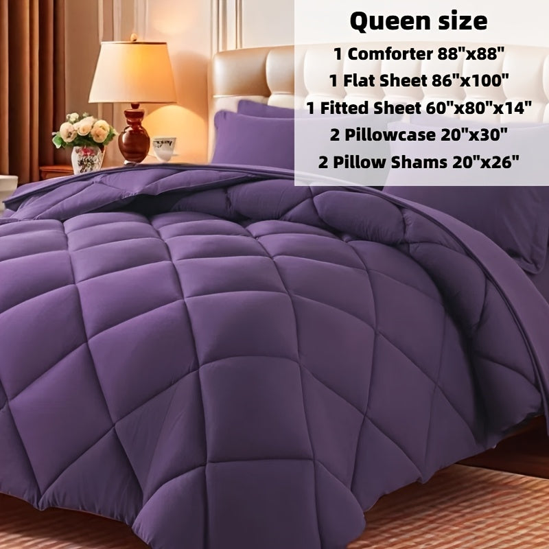 Cosybay 7pcs Luxurious Comforter Set-Breathable Comforter-Ultra-Soft Fluffy Fiber Filling, Warmth for All Seasons-Quilted Comforter, Flat Sheet, Fitted Sheet, Pillowcases, Pillow Shams, Bed In A Bag, Pumpkin Color Halloween C