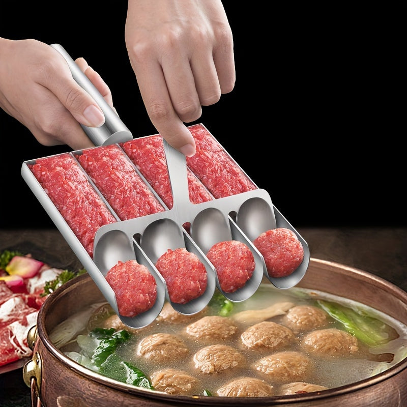 [Christmas Thanksgiving] 2pcs/set Stainless Steel Meatball Maker Set - 1pc Handle and 1pc Groove Non-Stick, Easy-to-Use Falafel & Meatball Mold for Perfectly Shaped Burgers, Cookies, and Rice Balls - Ideal for Holiday Cooking