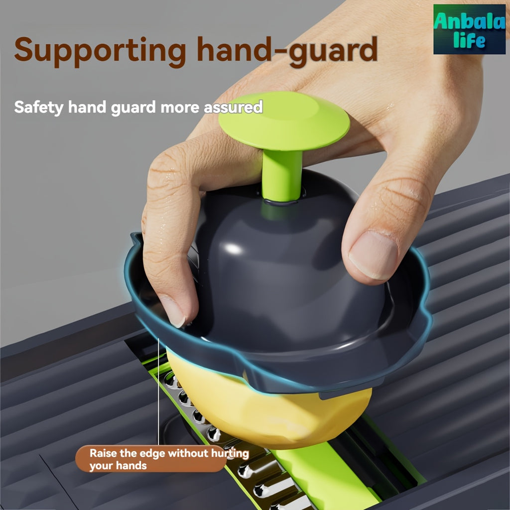 Anbala-14 1-in-1 Vegetable Chopper, Kitchen Gadgets, Vegetable Chopper, Food Chopper, Onion Chopper, Cucumber Slicer, Multifunctional Mandoline, with 7 Blades, Including Egg Separator and Finger Guards, Gray + White, French F