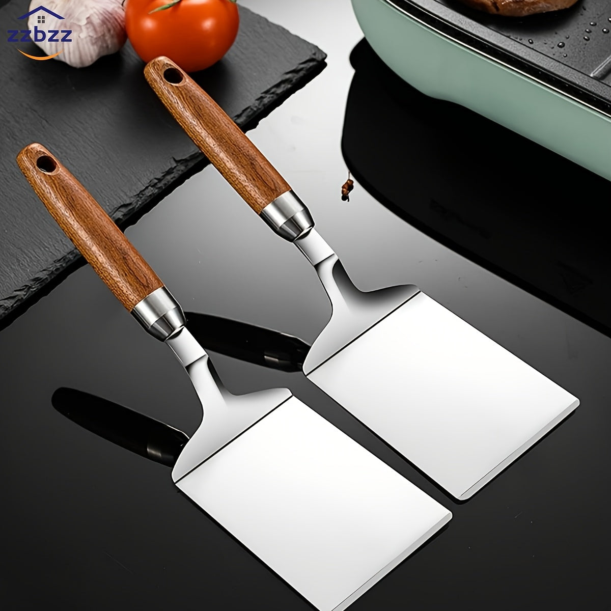 ZZBZZ 1pc Stainless Steel Nonstick Spatula with Wood Handle, Rust Resistant, Outdoor Safe, Ideal for BBQ, Cooking, Baking - Holiday Themed Kitchen Tool