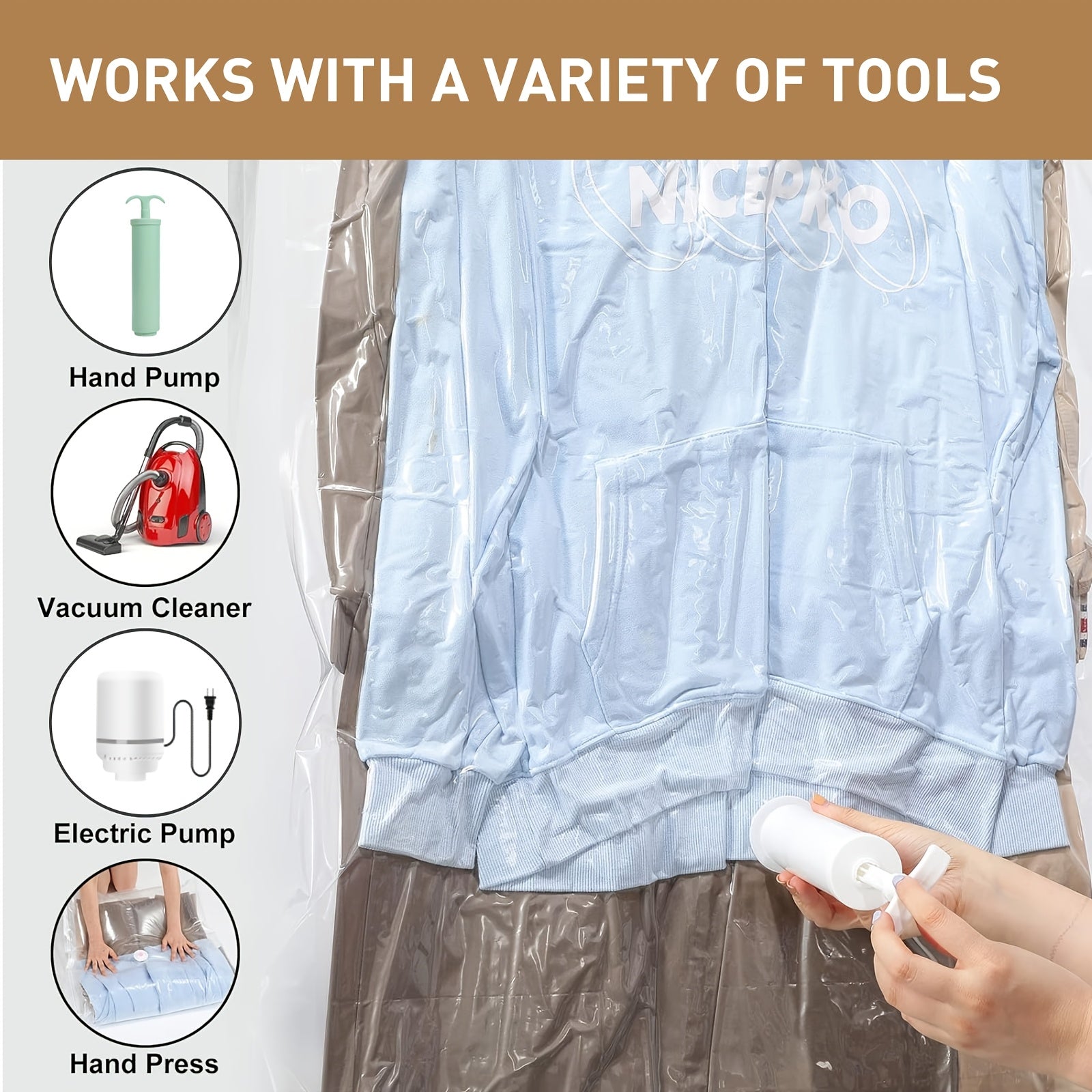 8-Pack Hanging Vacuum Storage Sealer Bags, Space Saving, for Clothes, Suits And Jackets, Wardrobe Organizer Bags, Travel, 8pcs Set (4 Long Bags, 4 Short Bags), White And Transparent