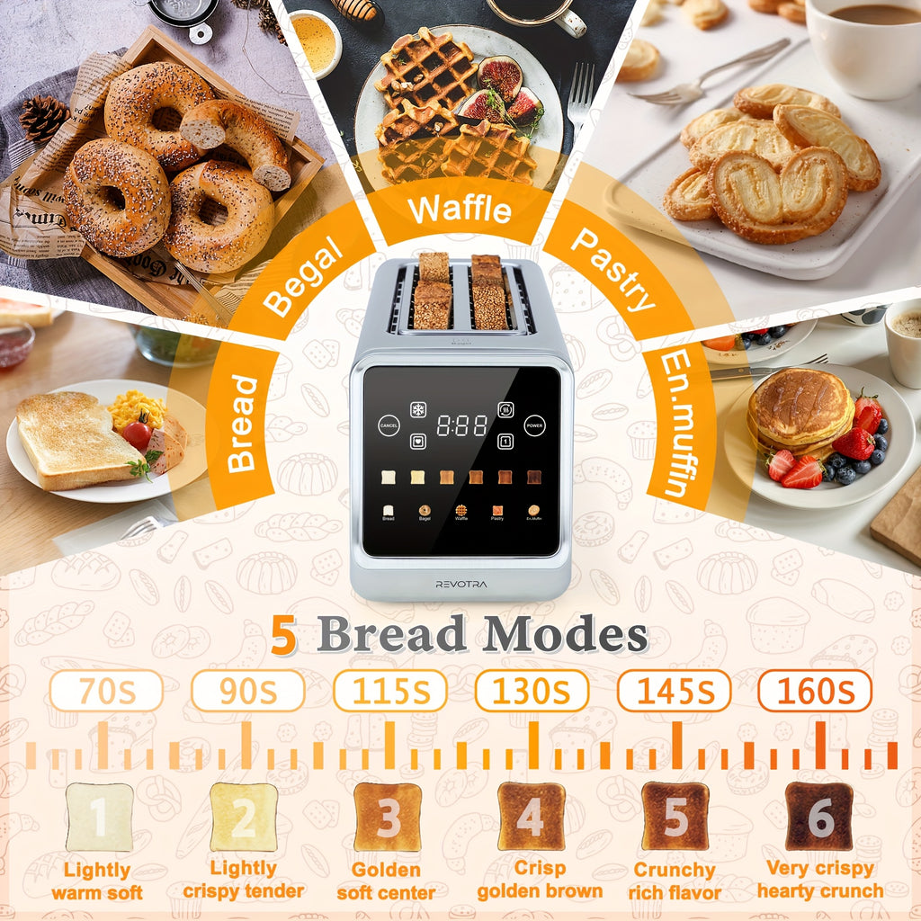 Long Slot Toaster 4 Slice, Touch Screen LED Display, 1.5" Extra Wide Slots for Thick Bread & Bagels, Countdown Timer, Memory Function, Dual Independent Control, 6 Shade Settings, Stainless Steel