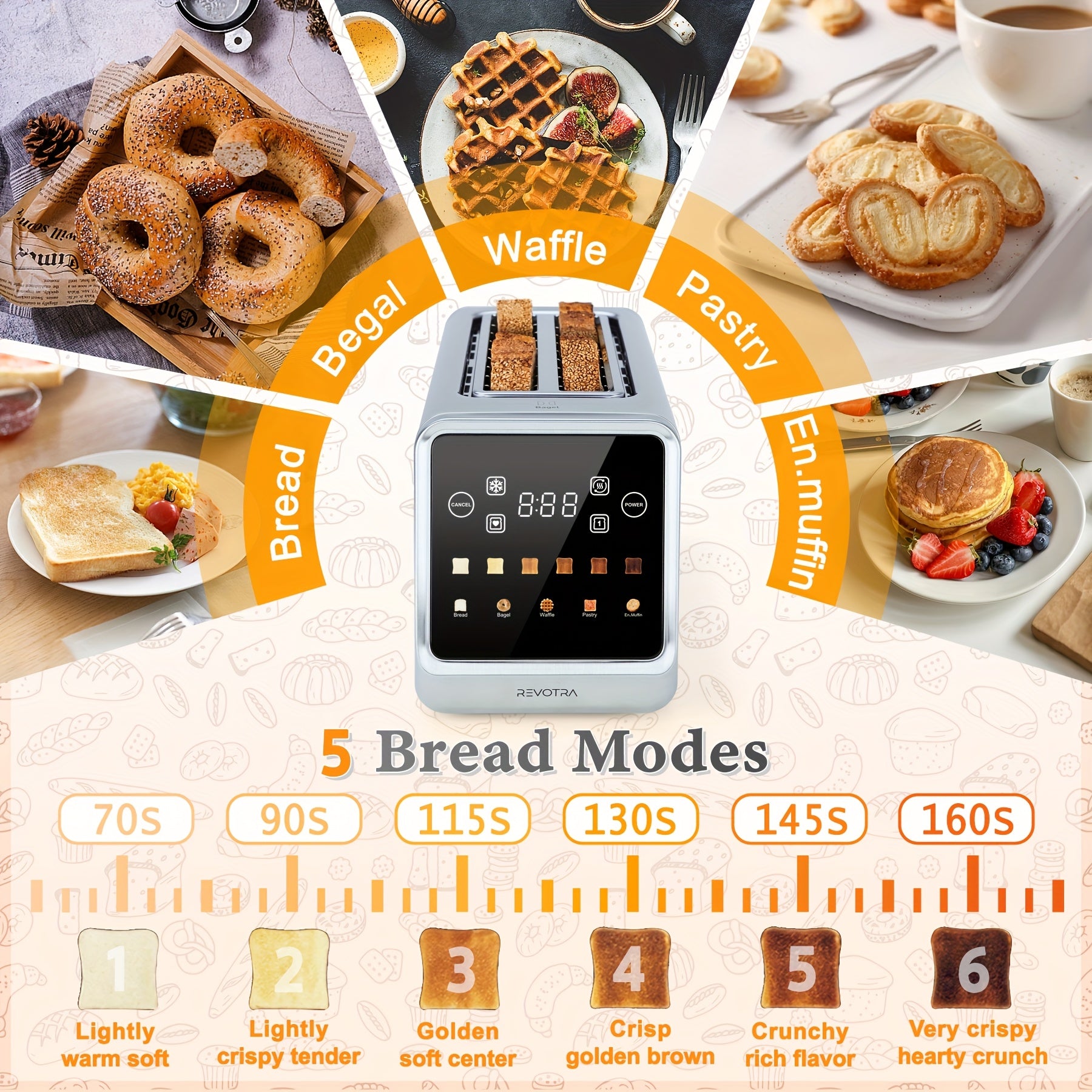 Long Slot Toaster 4 Slice, Touch Screen LED Display, 1.5" Extra Wide Slots for Thick Bread & Bagels, Countdown Timer, Memory Function, Dual Independent Control, 6 Shade Settings, Stainless Steel