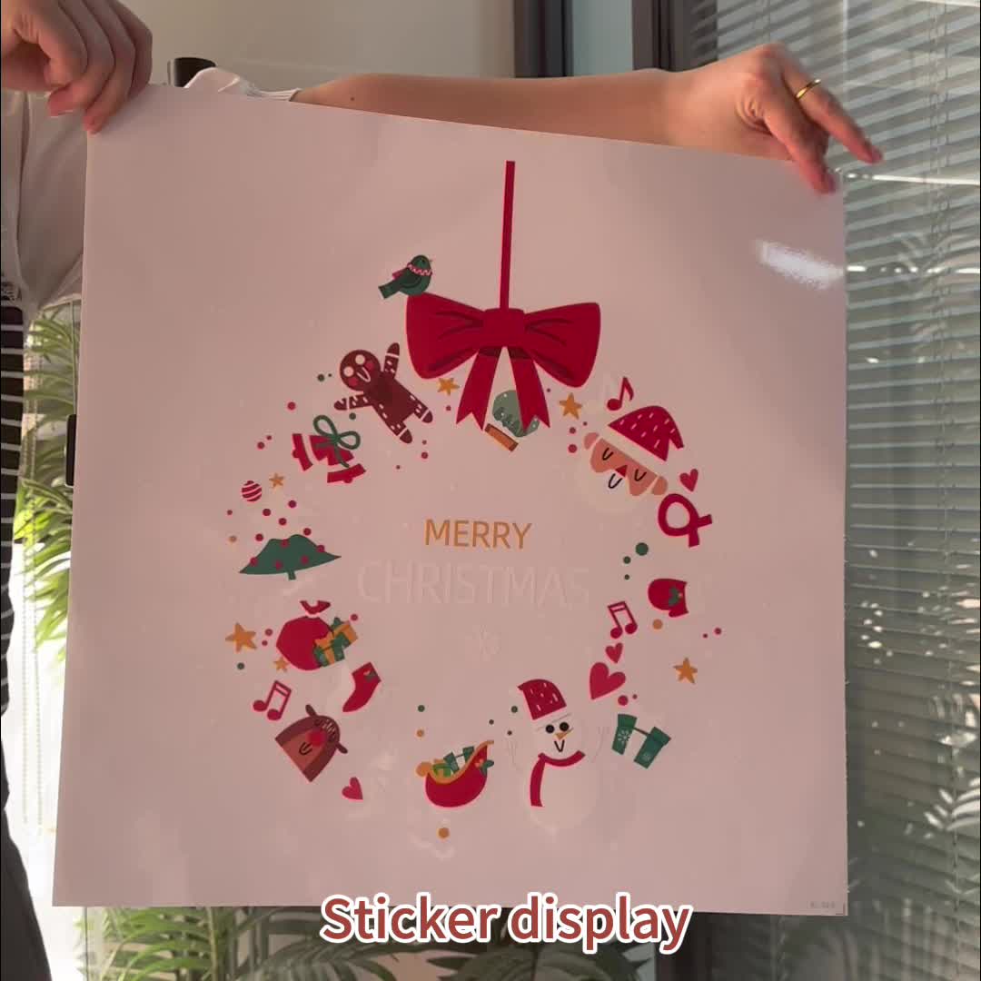 1pc 17.72inch*17.72inch Christmas Decoration Window Sticker, a Whole Piece of Static Electricity Sticker, Including Snowman, Santa Claus, Bow, Christmas Tree, Socks And Other Element Patterns, Suitable for Home, Bedroom, Scho