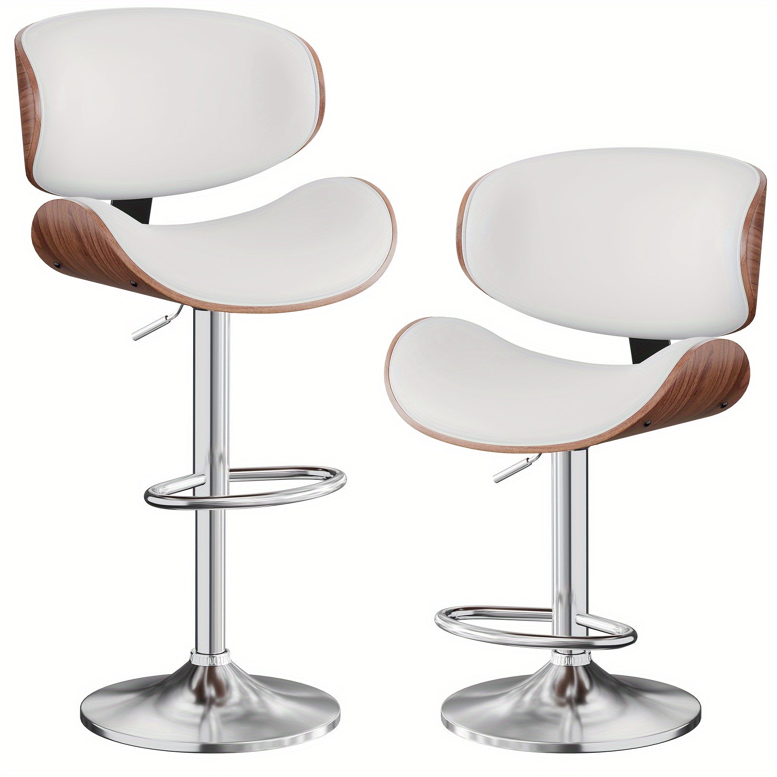 Bar Stools, Swivel Adjustable Height Barstools, PU Leather Upholstered Bar Chairs With Footrest, Bentwood Bar Stool For Kitchen, Bar, Dining Room