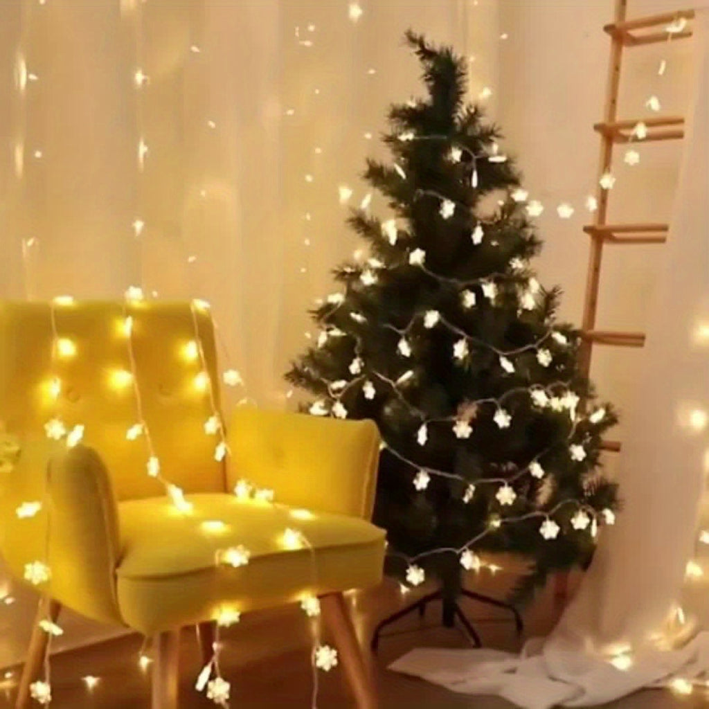 1pc 300cm/118.1inch Snowflake String Lights - Battery-Powered High Quality Plastic Street & Area Lighting with Snowflake Design, Perfect for Christmas, New Year, Thanksgiving Decor (Batteries Not Included), Festive Lighting,
