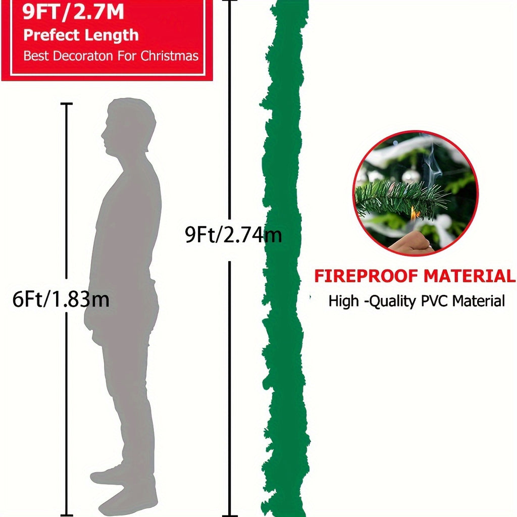 [Classic Christmas Garland] Classic Style 9-Foot Artificial Christmas Garland with Fake Pine Cones And Red Berries - Fireproof PVC Holiday Swag for Indoor, Universal Winter Decorations - No Feathers (1 Pack), Halloween