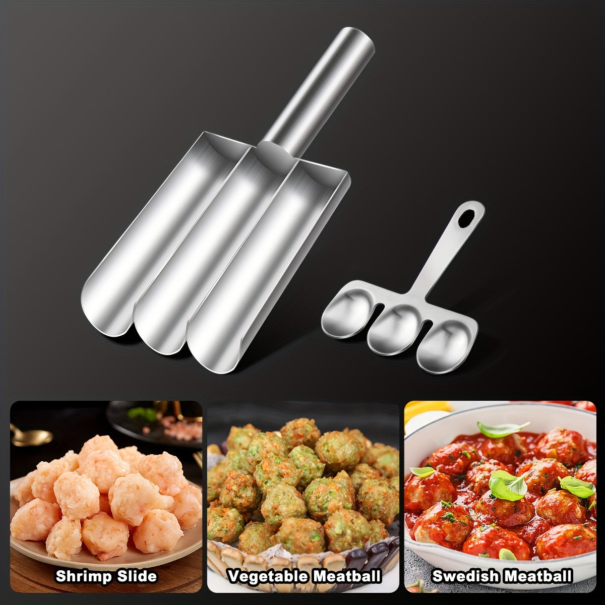 [Christmas Thanksgiving] 2pcs/set Stainless Steel Meatball Maker Set - 1pc Handle and 1pc Groove Non-Stick, Easy-to-Use Falafel & Meatball Mold for Perfectly Shaped Burgers, Cookies, and Rice Balls - Ideal for Holiday Cooking