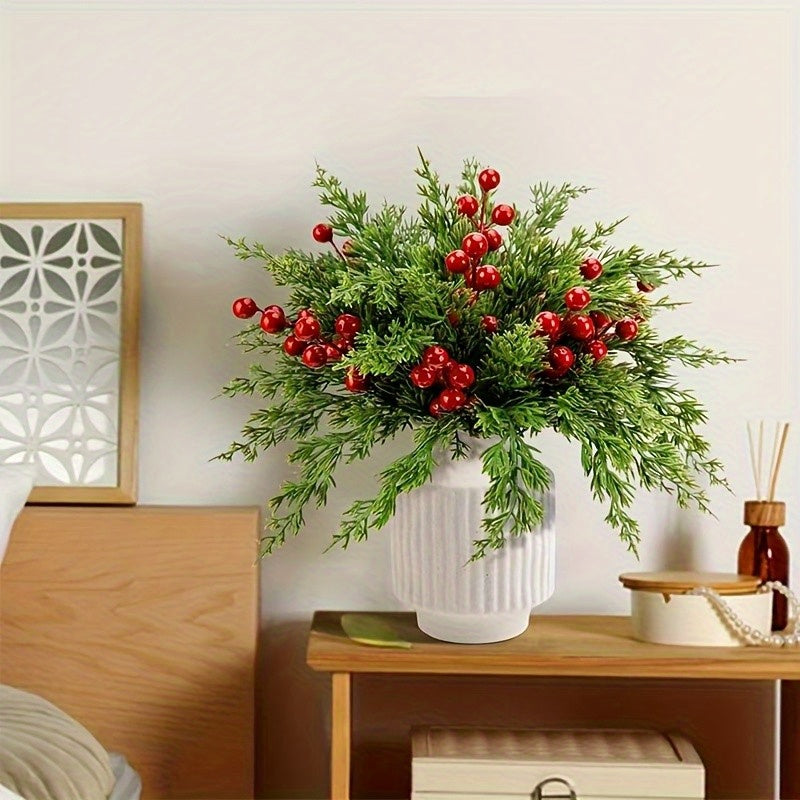 [Thanksgiving Christmas] 10/20Pcs of Pine Branches and Berry Combinations With Real Tactile Holly Plant, Suitable for Thanksgiving and Christmas Decoration, Suitable for Living Rooms, Dining Rooms, Offices, Coffee Shops, Hote