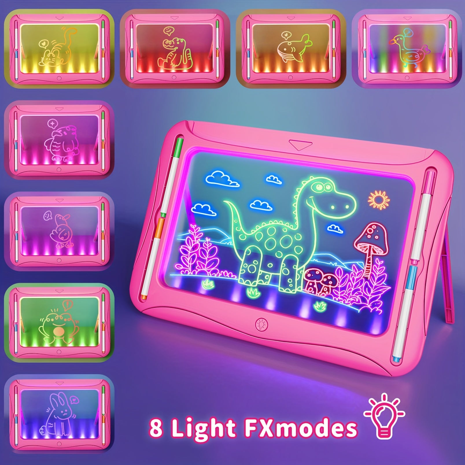 LED Light-Up Drawing Writing Doodle Board, Learning Travel Toy with 9 Double-Sided Cards, 6 Markers, Art Set, Suitable for Birthday Gifts And Christmas Gifts for Girls And Boys Aged 3-8.