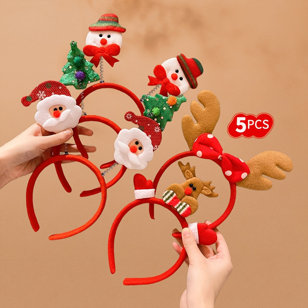 5pcs Christmas Headband with Antlers, Snowman and Old Man Party Cute Hair Accessories