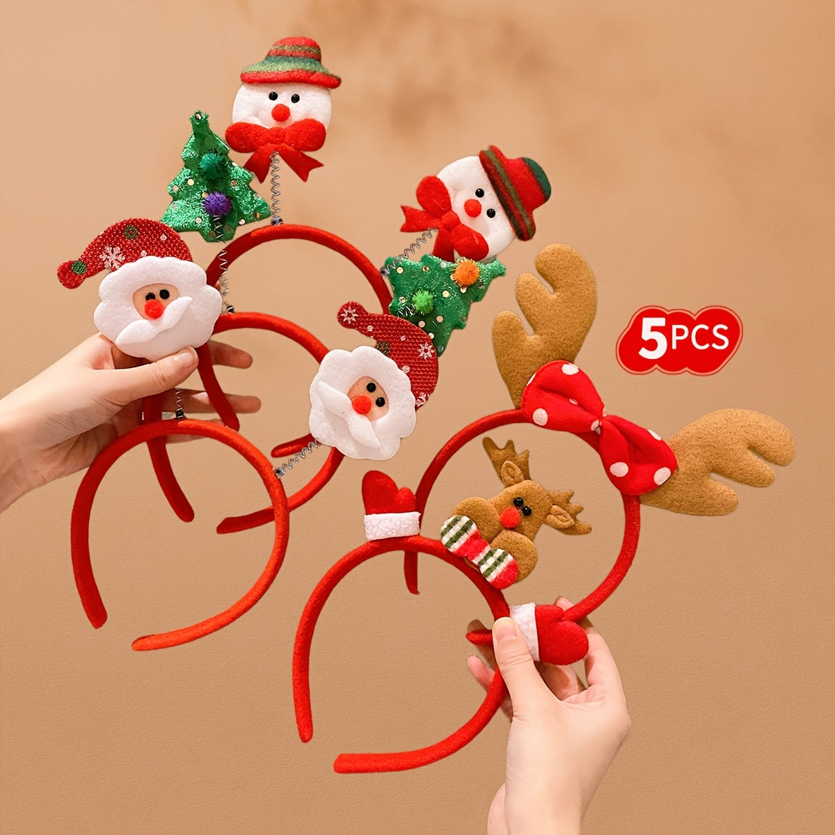 5pcs Christmas Headband with Antlers, Snowman and Old Man Party Cute Hair Accessories