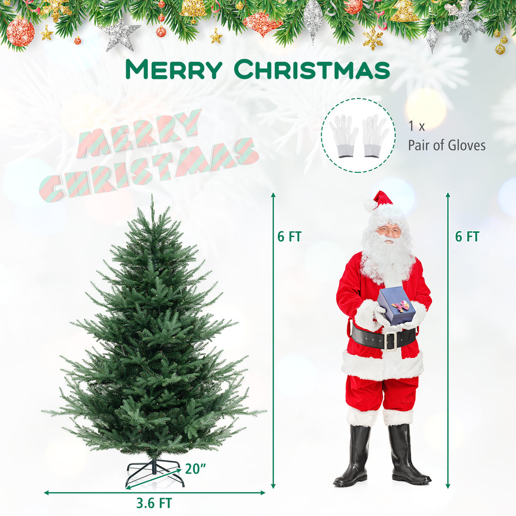 COSTWAY 6/7/8 FT Pre-Lit Artificial Tree, Hinged Xmas Tree w/ 778/1090/1480 PVC & PE Branch Tips, 240/340/450 Warm White LED Lights, 8 Modes, Foldable Metal Stand, Holiday Full Tree Seasonal Home Office Party Decoration