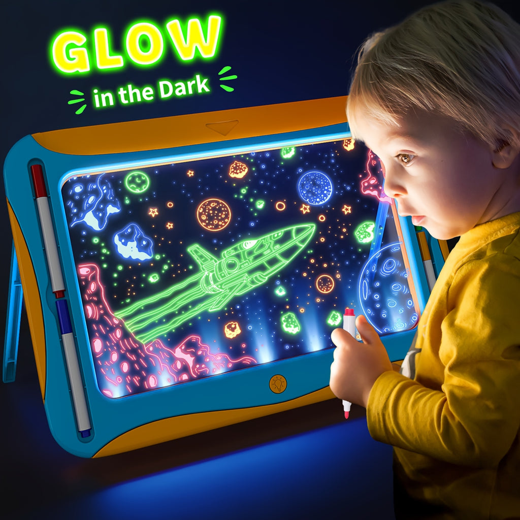 LED Light-Up Drawing Writing Doodle Board, Learning Travel Toy with 9 Double-Sided Cards, 6 Markers, Art Set, Suitable for Birthday Gifts And Christmas Gifts for Girls And Boys Aged 3-8.