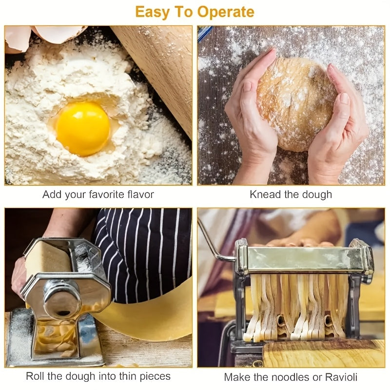 Pasta Maker, Handmade Pasta Machine with Adjustable Thickness and Width for Noodles & Lasagna - Elegant Silver Design Suitable for Every Kitchen