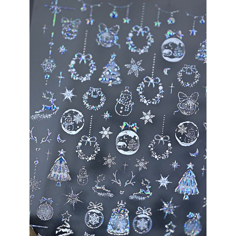 Christmas Nail Stickers - Golden Embossed Snowflakes on Branches, 3D Christmas Tree & Crystal Ball Design with Bells, Reindeer & More Classic Holiday Elements! Sparkling Blingbling Glitter Effect, Easy to Apply with Adhesive