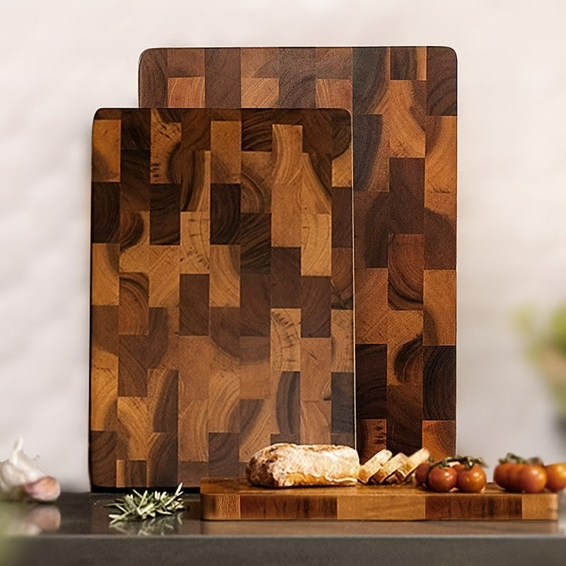 [Durable & Stylish] Durable & Stylish Teak Wood Checkerboard Cutting Board | Geometric Square Grid Design, Recycled Wood Chopping Board for Home Kitchen, Food-Safe Non-Porous Surface, Easy to Clean & Moisture-Resistant, Wood