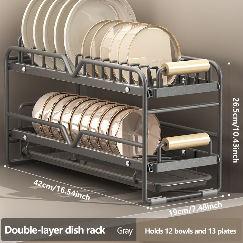 1pc Dish Rack, Countertop Single/double Layer Slide Out Dish Drying Rack, Large Capacity Durable Drawer Type Dish Storage Organizer, For Kitchen Countertop, Kitchen Organizers And Storage, Kitchen Accessories