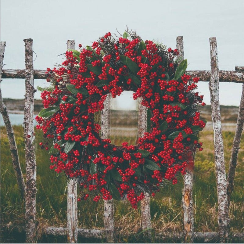 1pc Christmas Red Berry Wreaths 48cm/18.5in Simulation Wreaths with Thick Red Berries Artificial Festival Decoration Christmas Home Hanging Decoration Showcase Fireplace Doors and Windows Wall Material Durable Artificial Plan