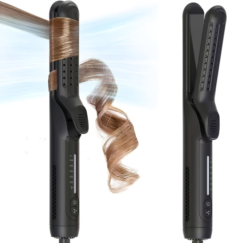 2-in-1 Airflow Curling Iron For Lasting Curls - 360° Airflow Styler Ceramic Flat Iron Hair Straightener And Curler, Anti-Scald Curling Wand, 360° Cool Air, 5 Temps Adjustable For Long Short Hair