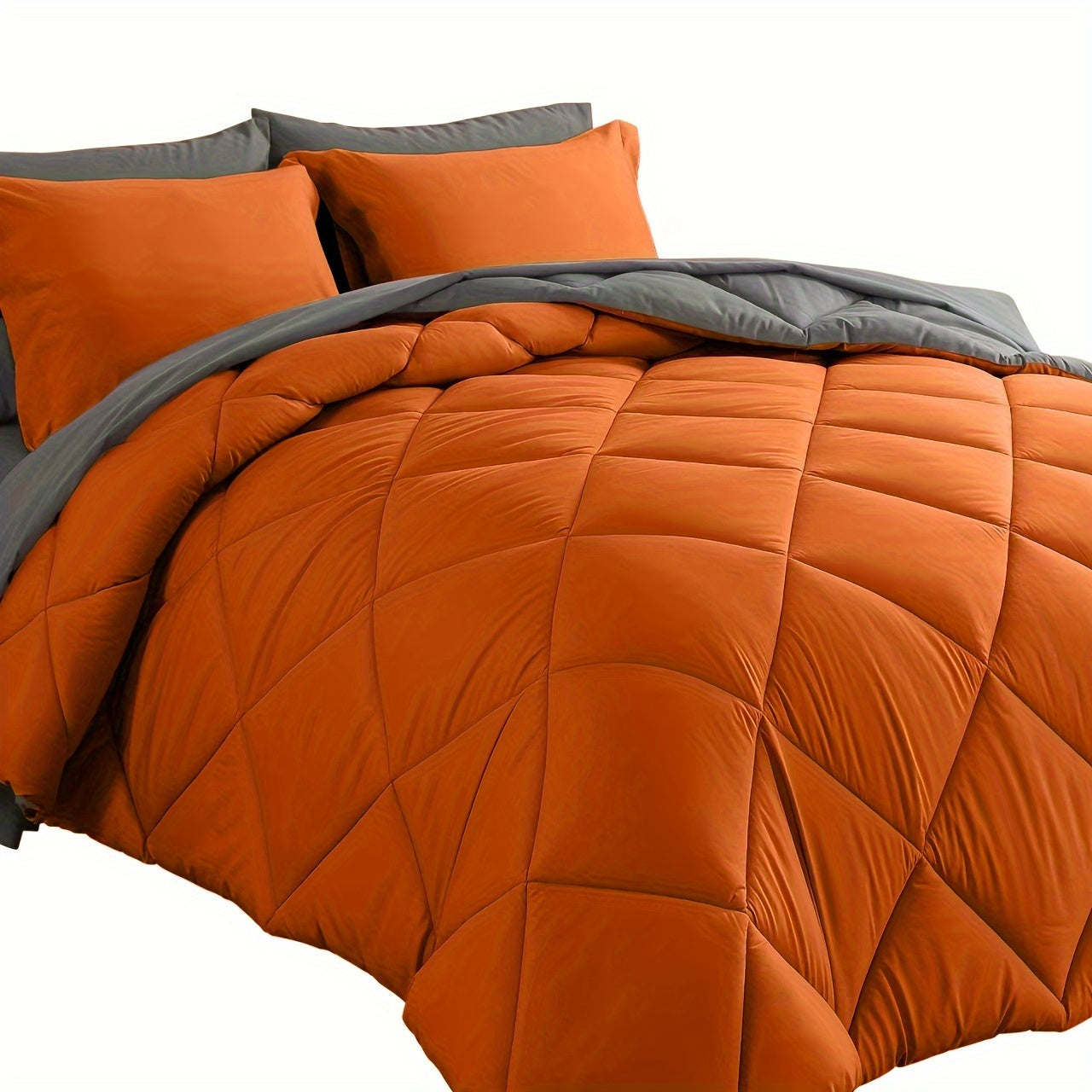 Cosybay 7pcs Luxurious Comforter Set-Breathable Comforter-Ultra-Soft Fluffy Fiber Filling, Warmth for All Seasons-Quilted Comforter, Flat Sheet, Fitted Sheet, Pillowcases, Pillow Shams, Bed In A Bag, Pumpkin Color Halloween C