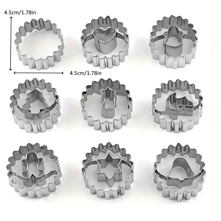 9pcs/set Stainless steel Christmas flower cookie mold set, suitable for making cakes, biscuits, etc., kitchen props, DIY baking tools, baking tools.