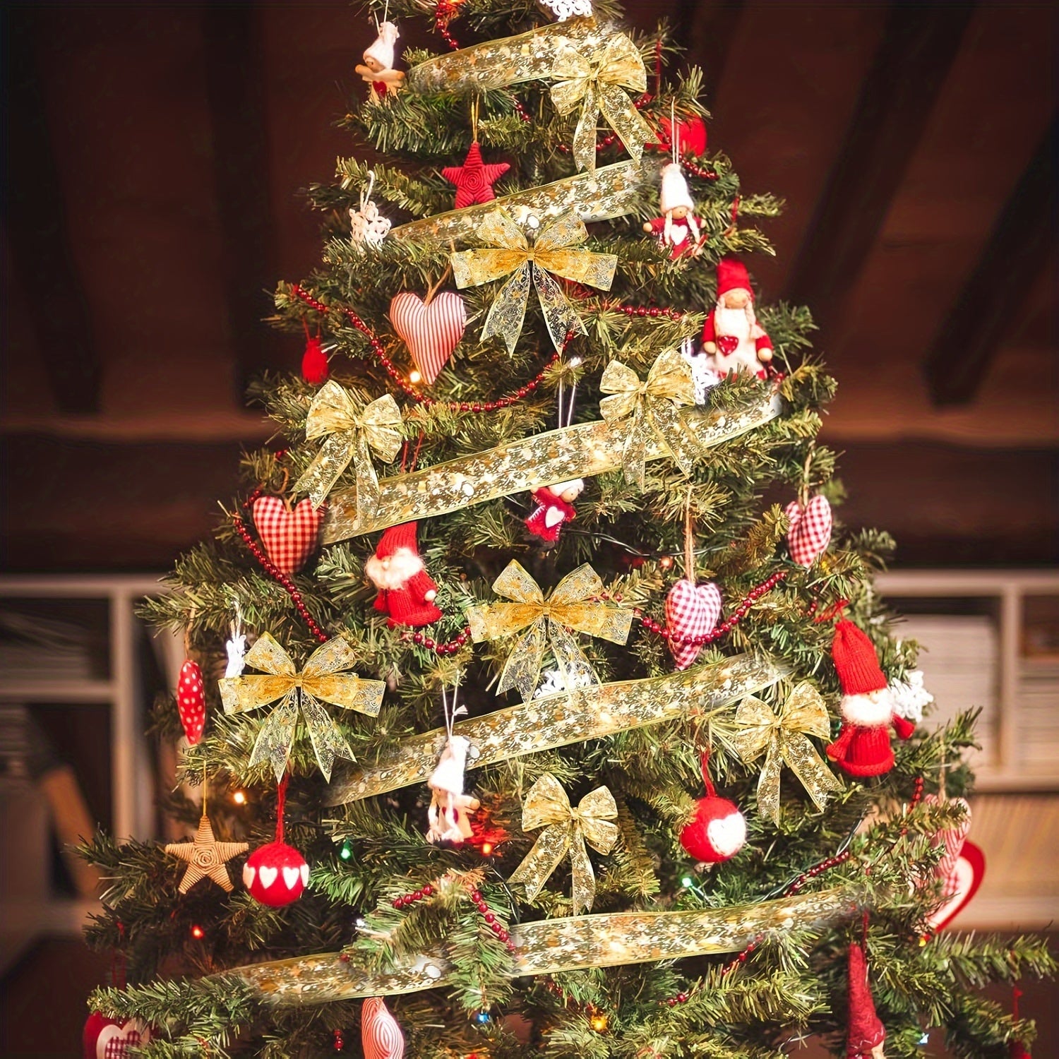 1pc 39.37/118.11/196.85/393.7inch Golden Christmas Ribbon Fairy Lights - Elegant ribbon shaped garland decoration with warm glow ( - Suitable for indoor Christmas trees, stairs, garlands, parties - Durable plastic holiday lig