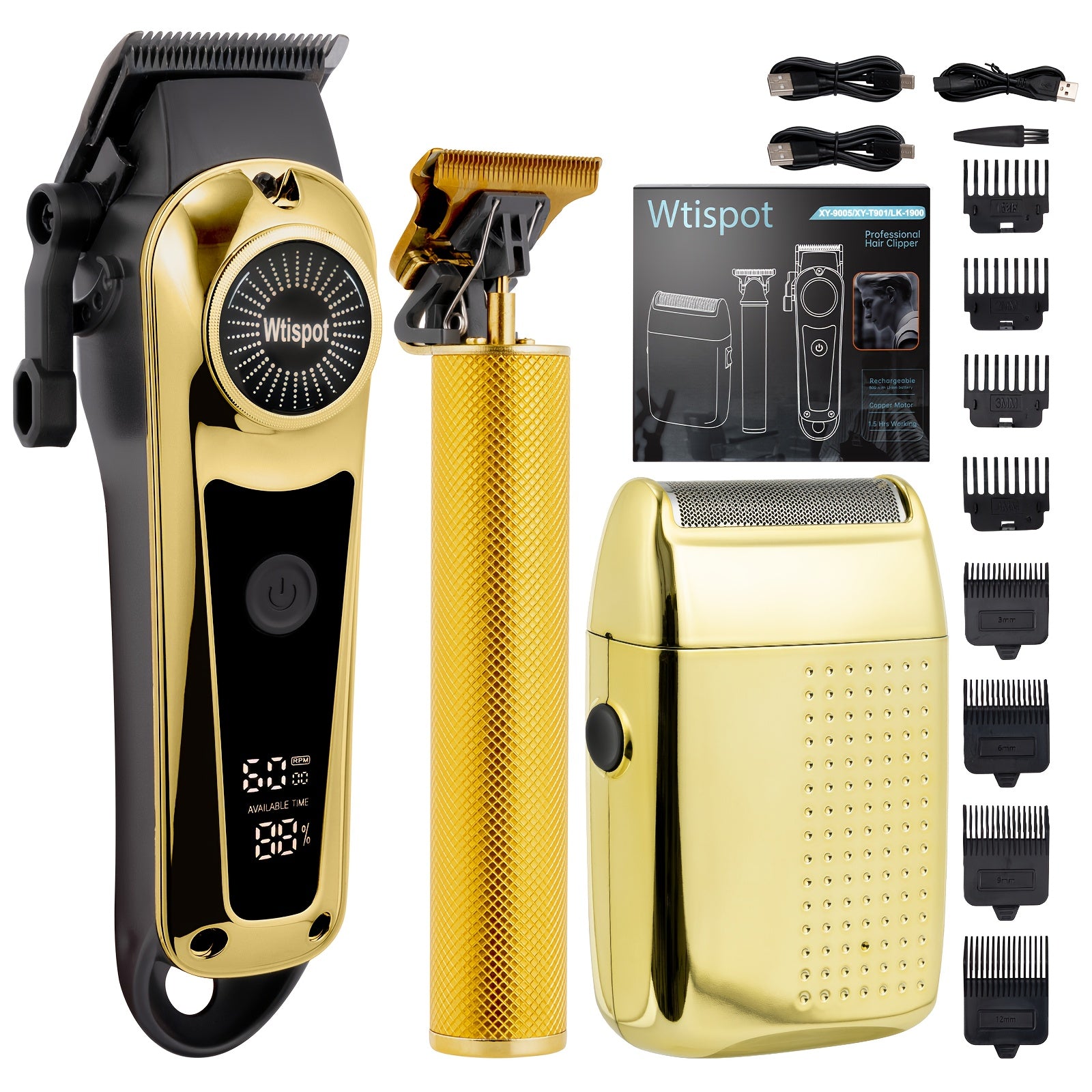 3-in-1 Set/2-in-1 Set/1pc Men's Hair Clipper Set And Beard Trimmer Set Men's Hair Clippers USB Charging Hair Clipper - LCD Power Display Suitable for Travel And Home Use, Comes with 4 Comb Attachments Men's Gift Birthday Gift