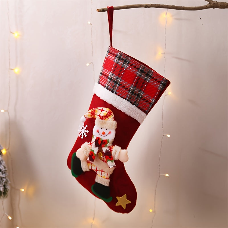 4pcs Christmas Gift Bags, Sock Gift Bags, Christmas Gift Socks, Christmas Decorations, Home Fireplace Tree Decorative Gift Bags, Snowflakes, Santa Claus, Christmas Snowman, Reindeer, Bear, Decorative Socks and More Christmas