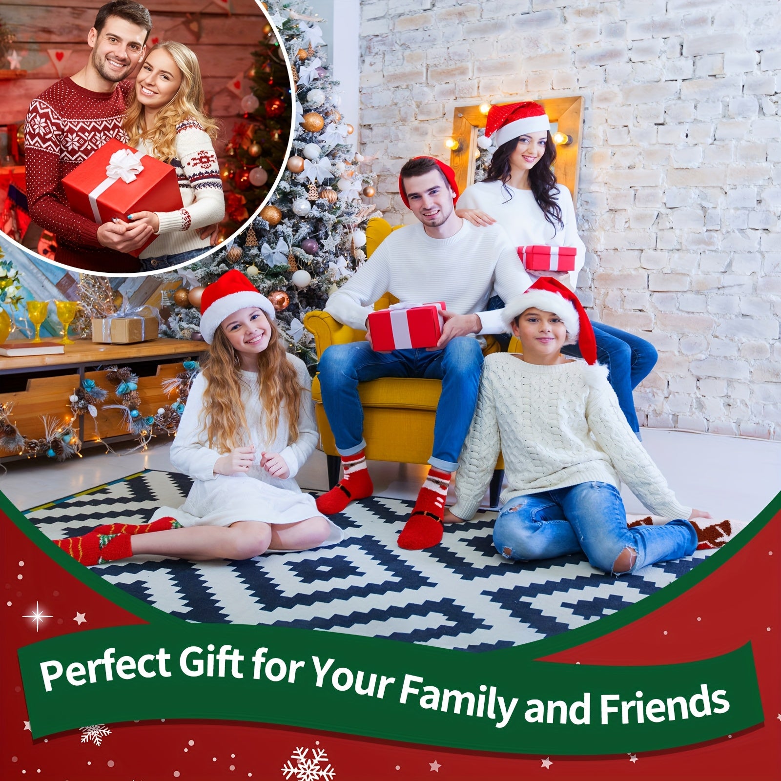 [Christmas Socks] 52 Pairs Plush Polyester Christmas Socks for Women & Girls - Soft Warm Winter Slipper Socks with Santa Reindeer Snowman Elf Designs, Festive Striped Dotted Solid Colors, Holiday Party Favors & Novelty Gift P