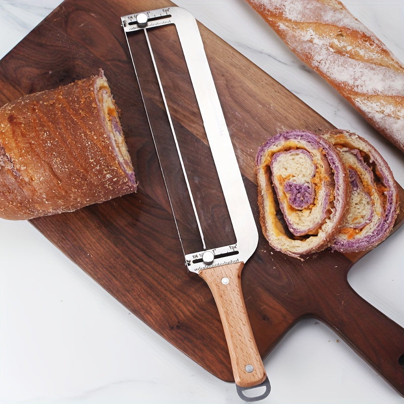1 Set of Ergonomic Stainless Steel Bread Slicer, Bread Cutter with Serrated Edge - 16.54inch Adjustable Thickness Precision Scale, Suitable for Restaurants, Bakeries, Coffee Shops, Dessert Stores, Home Kitchen Use, Durable Wo