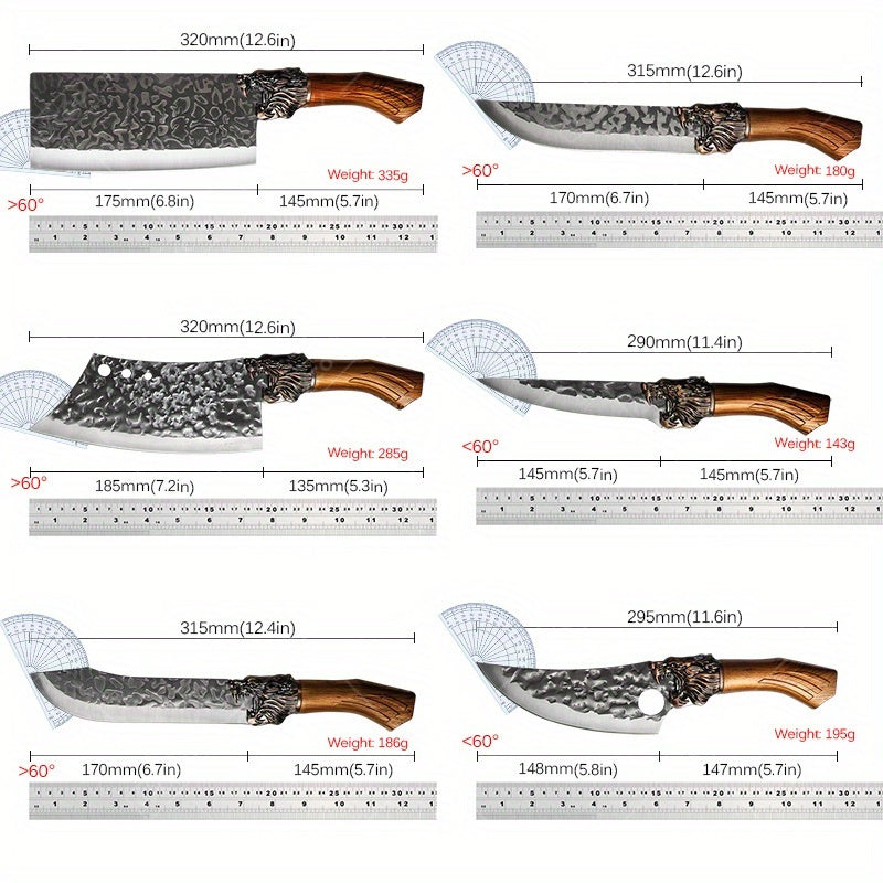 8pcs Stainless Steel Professional Kitchen Chef Knife Set - Handmade Forged Ultra-Sharp Utility Knife, Boning Knife, Cutting Knife, Fish Knife, Butcher Knife, Kitchen Scissors, Bone Scissors for Kitchen Convenience Boning Duck