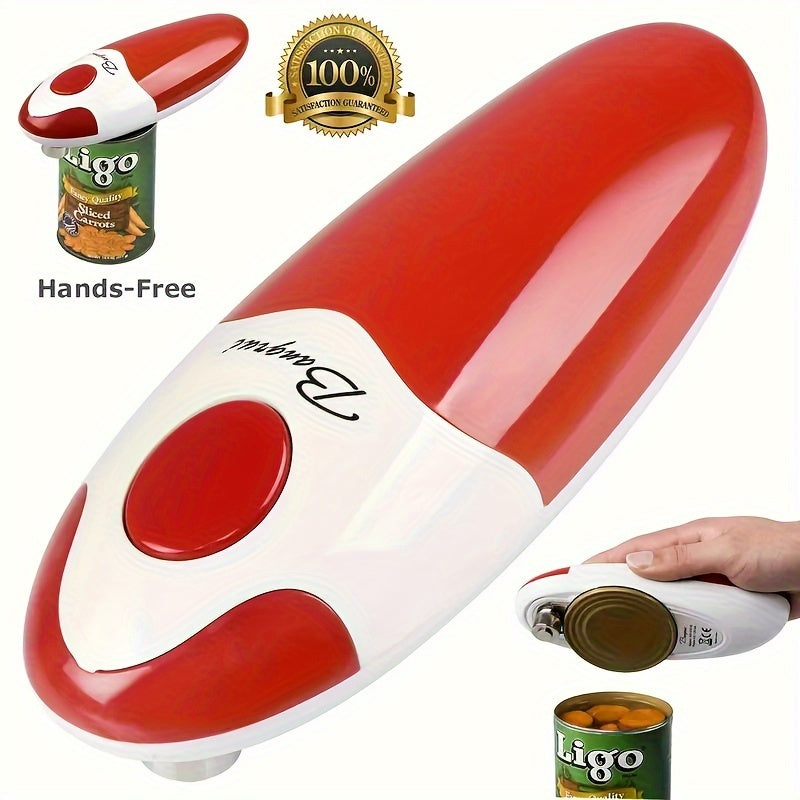 Bangrui Electric Can Opener - Hands-Free, Battery-Operated with Smooth Edge, Red & White Design, Ideal for Seniors with Arthritis, Easy-Grip Kitchen Gadget, Modern Kitchenware | Durable Plastic Body