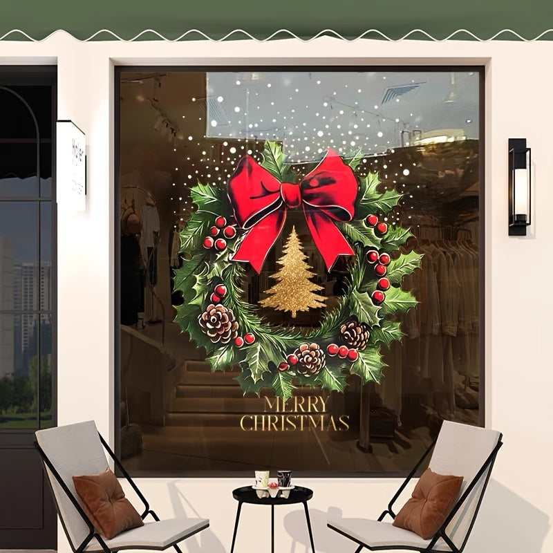 1pc Double-Sided Static Cling Christmas Wreath Window Cling, 11.8X11.8 Inches, Festive Holiday Decor, Easy to Apply, for Home & Kitchen, No Feather