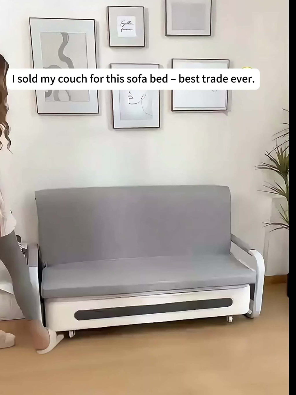 3-in-1 Multifunctional Sofa Bed with Wooden Storage Cabinet, Retractable Double Sofa Bed for Home Use, Space-Saving for Small Apartments, Straight-Line Light Grey Linen Fabric Cushioned Sofa Bed, Suitable for Living Room Or B