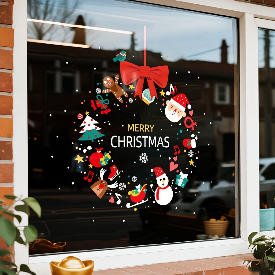 1pc 17.72inch*17.72inch Christmas Decoration Window Sticker, a Whole Piece of Static Electricity Sticker, Including Snowman, Santa Claus, Bow, Christmas Tree, Socks And Other Element Patterns, Suitable for Home, Bedroom, Scho
