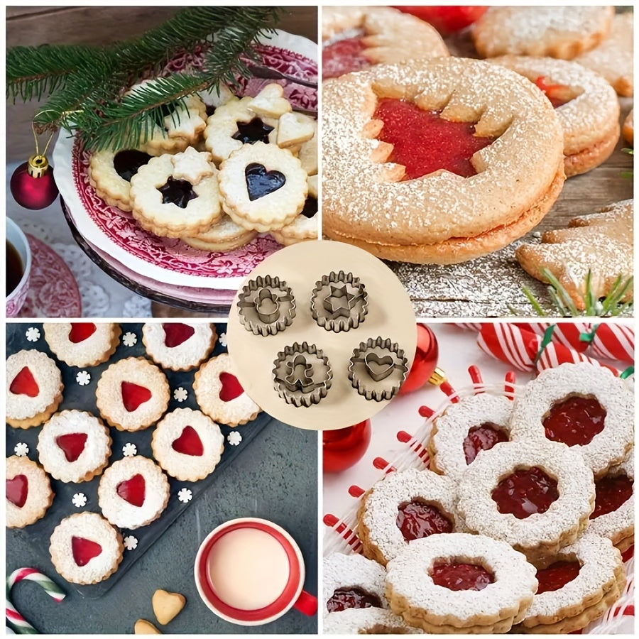 9pcs/set Stainless steel Christmas flower cookie mold set, suitable for making cakes, biscuits, etc., kitchen props, DIY baking tools, baking tools.