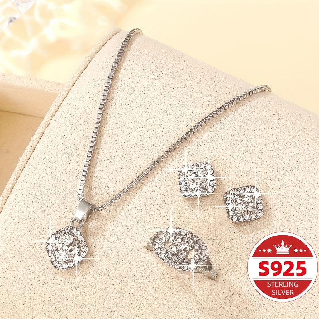 [Elegant Sterling Silver Set] S925 Sterling Silver Elegant Pendant Necklace, Earrings, and Ring Set for Men and Women