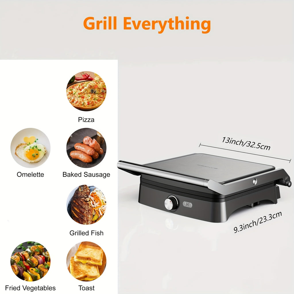 1600W Electric Panini Press Grill, 4-Slice Sandwich Maker Suitable for Indoor, Outdoor, Or Camping Use, Featuring Adjustable Temperature And Timer, Non-Stick Plates, And a Removable Drip Tray - Perfect for Bbqs And Pizzas