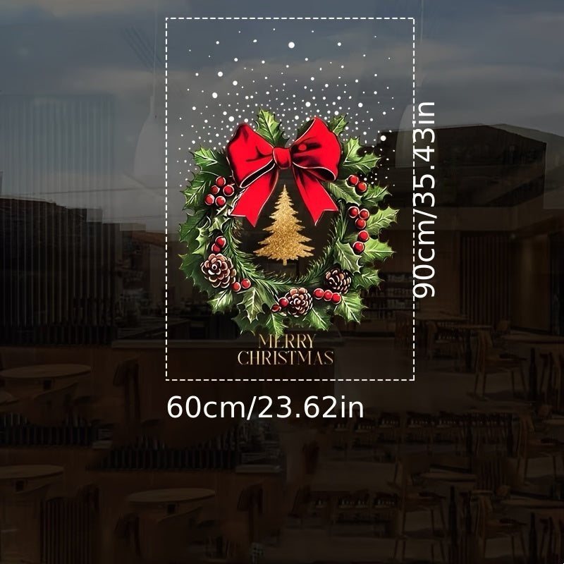 1pc Double-Sided Static Cling Christmas Wreath Window Cling, 11.8X11.8 Inches, Festive Holiday Decor, Easy to Apply, for Home & Kitchen, No Feather
