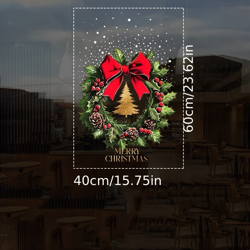 1pc Double-Sided Static Cling Christmas Wreath Window Cling, 11.8X11.8 Inches, Festive Holiday Decor, Easy to Apply, for Home & Kitchen, No Feather