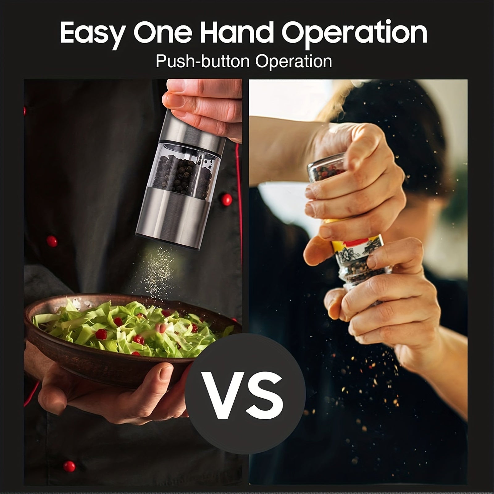 A Set of Electric Salt and Pepper Grinders, Adjustable Coarseness | One-Handed Operation | Battery Powered, Automatic Pepper Grinder Set, Electronic Adjustable Pepper Grinder, Ideal Gift Kitchen Gadgets and Accessories, Kitch