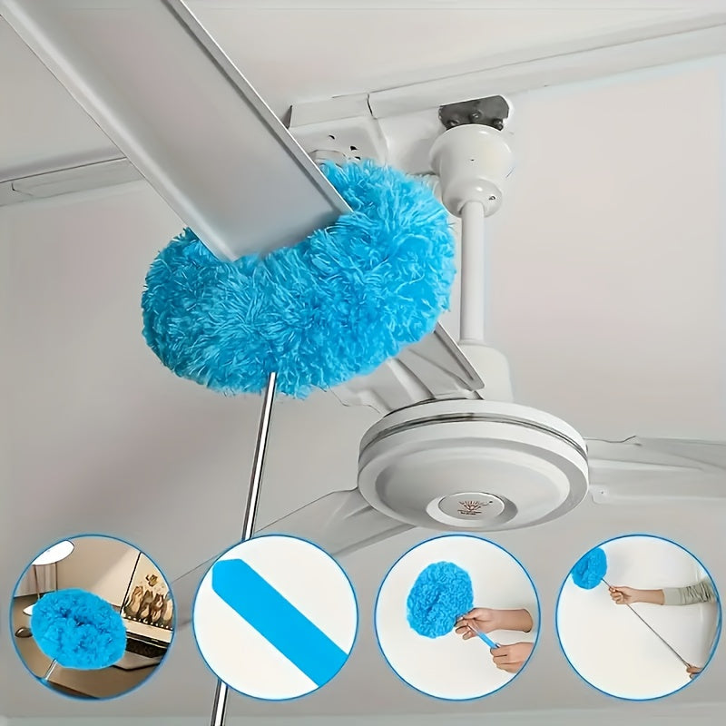 Microfiber Retractable Dust Mop Multi-functional Microfiber Fan Cleaner Set With Metal Handle For High Angle Ceilings, Furniture And Cars - Ideal For Bedrooms, Bathrooms, Kitchens And Living Rooms