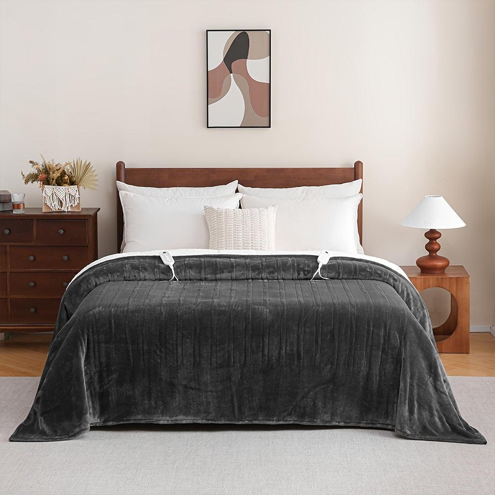 Extra Large Flannel And  Electric Blanket With Time And Temperature Control, 10 Hour Auto-Off, 8 Temperature Levels, Queen/King Two Controllers, Throw/Twin/Full With 1 Controller, Machine Washable, PTC+NTC Overheat Protection