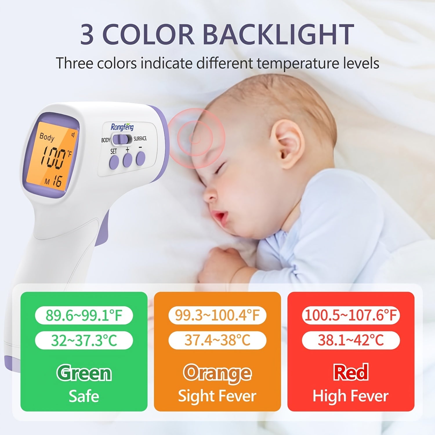 [Digital Thermometer] Accurate Digital Forehead Thermometer | Adult and Children Non-Contact, Fever Alarm Function, 3 Backlights and 32 Memory Functions, Quick Results, Suitable for All Ages
