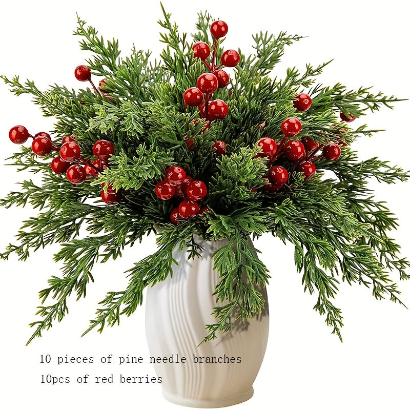 [Thanksgiving Christmas] 10/20Pcs of Pine Branches and Berry Combinations With Real Tactile Holly Plant, Suitable for Thanksgiving and Christmas Decoration, Suitable for Living Rooms, Dining Rooms, Offices, Coffee Shops, Hote