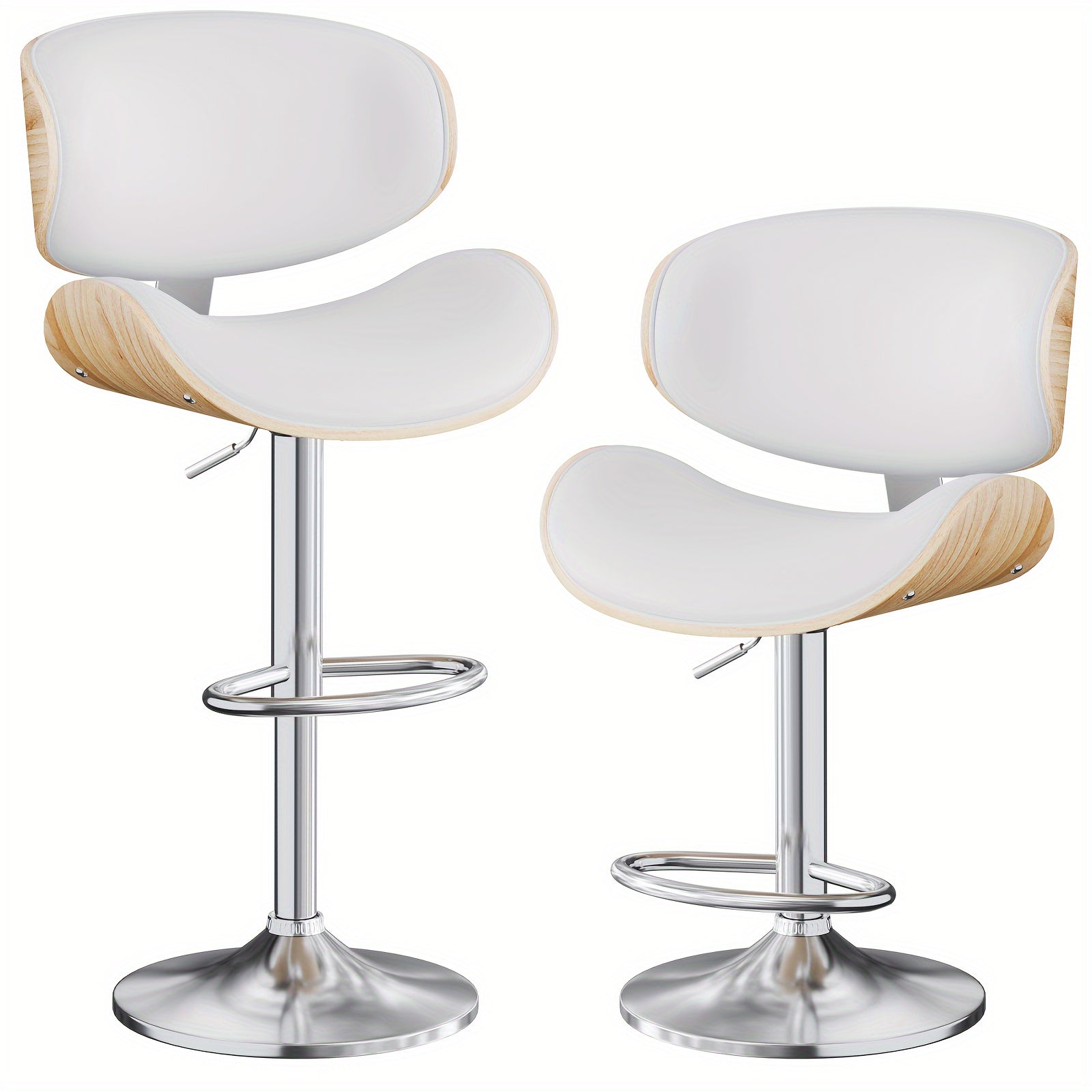 Bar Stools, Swivel Adjustable Height Barstools, PU Leather Upholstered Bar Chairs With Footrest, Bentwood Bar Stool For Kitchen, Bar, Dining Room