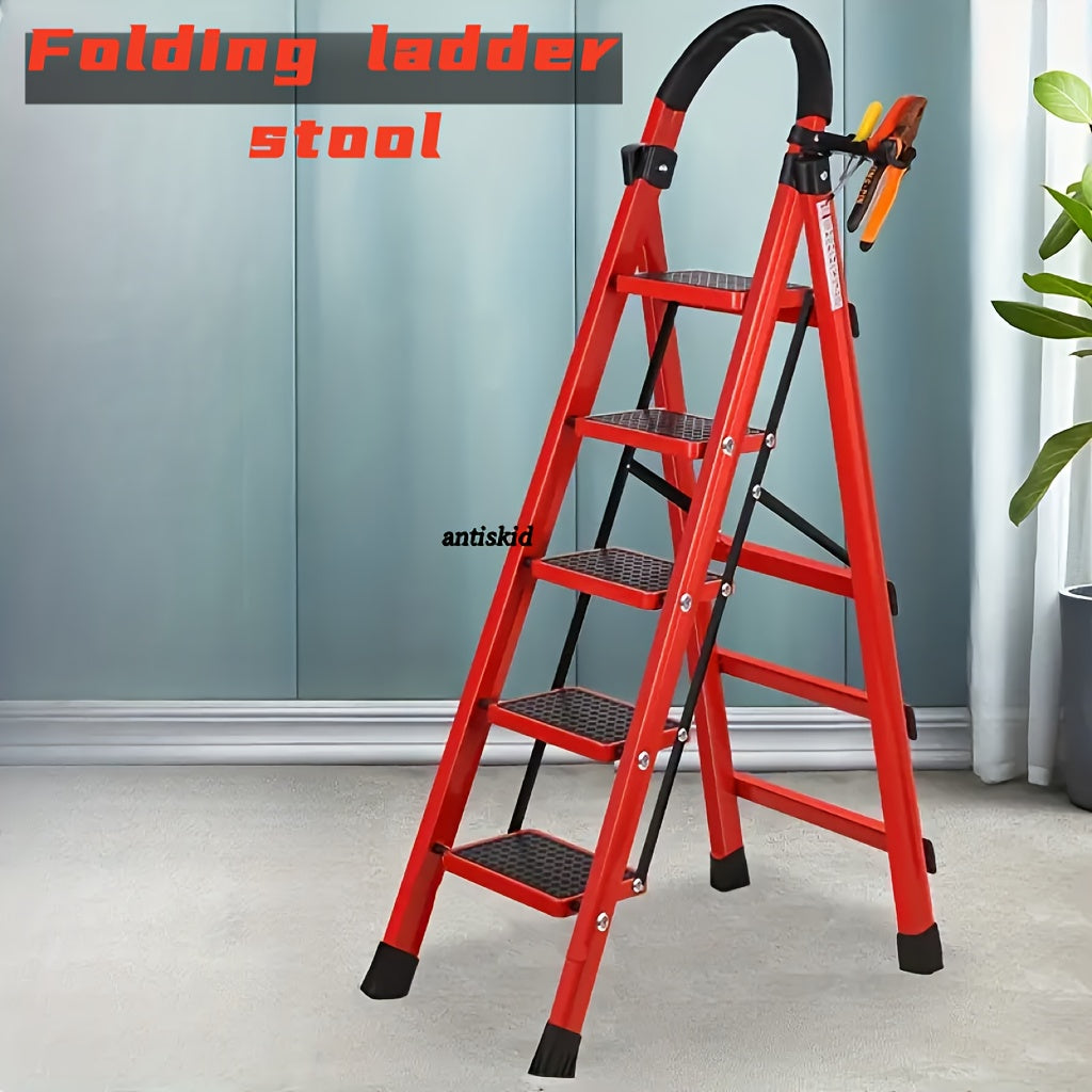 1 Heavy-duty 3/4/5-step Portable Folding Ladder, 500 Lbs Weight Capacity, Durable Plastic Folding Ladder With Non-slip Steps, Lightweight And Portable, Suitable For Both Household And Industrial Use